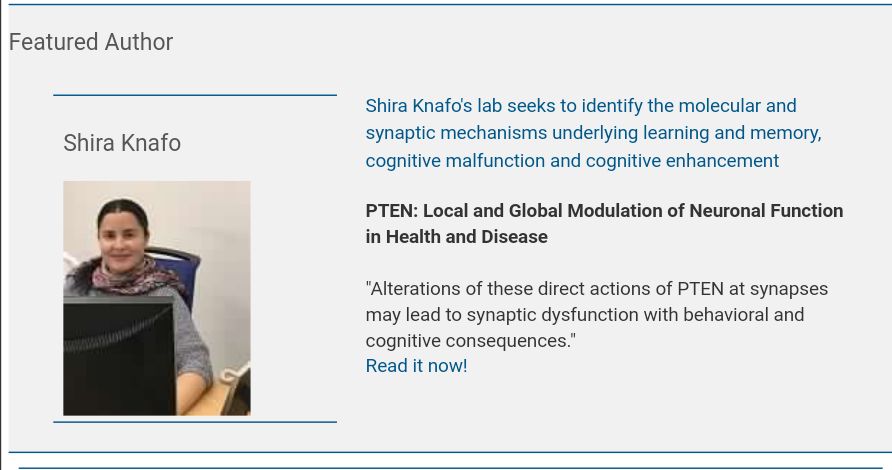 Prof. Shira Knafo selected as the Featured Author on Trends in Neurosciences